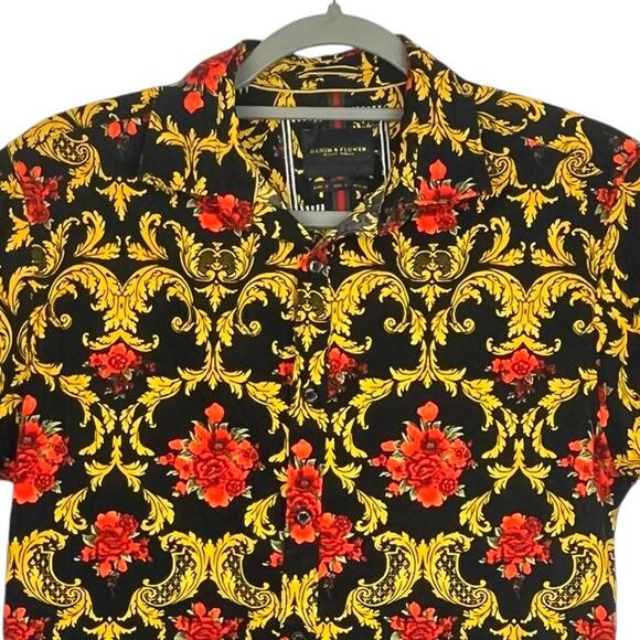 Denim and Flower Ricky Singh Mens Shirt Floral Short Sleeve Button Up - Picture 2 of 8